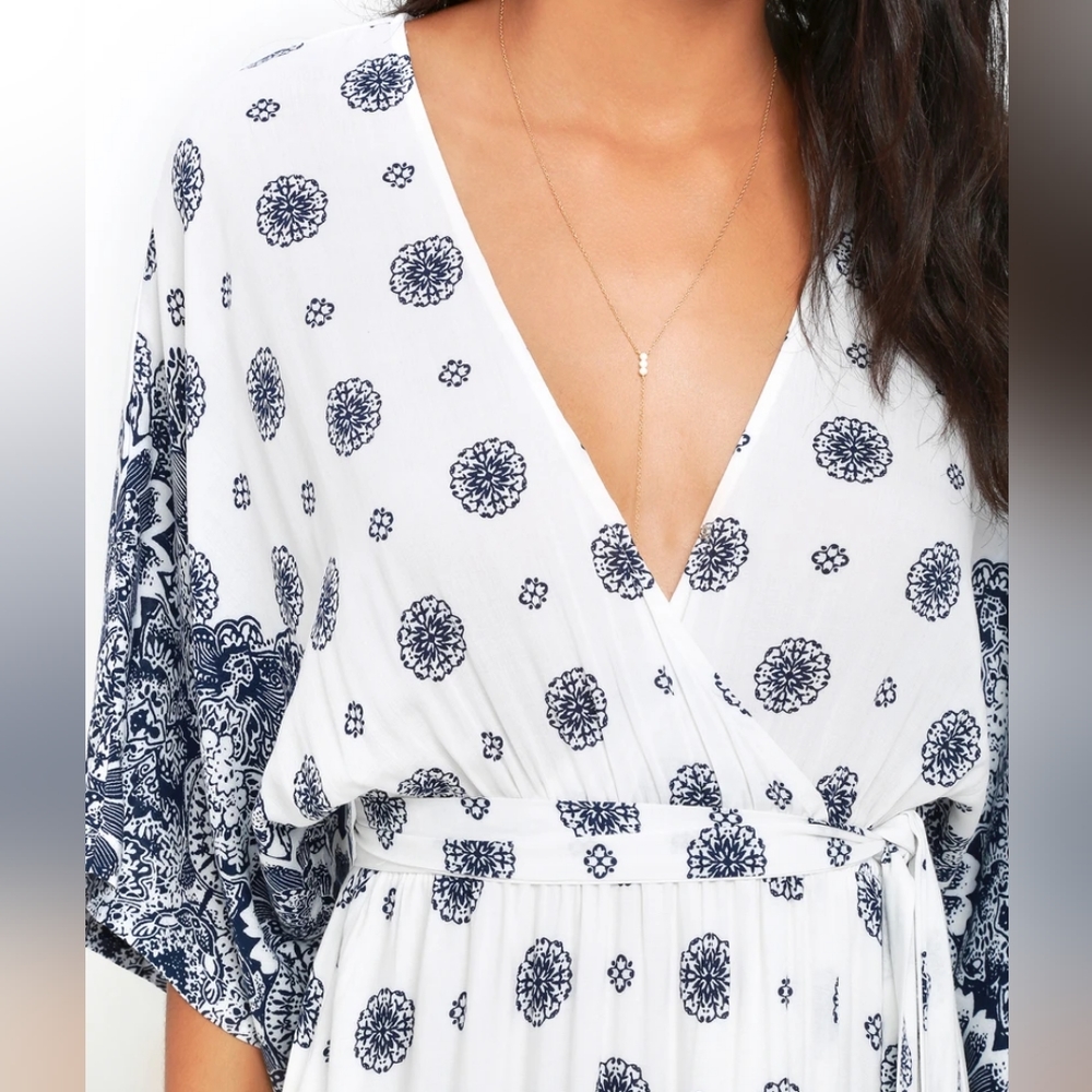 South of France Blue and Ivory Print Maxi Dress - Picture 3 of 16